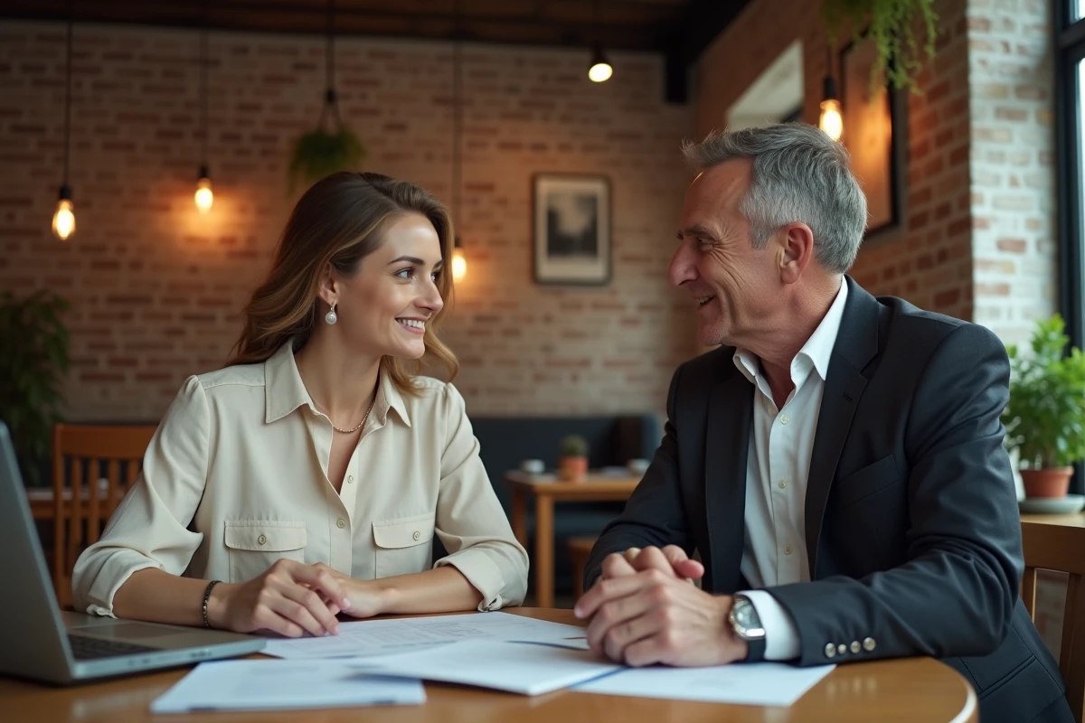 Professional interview in pairs to express training expectations in a relaxed workspace