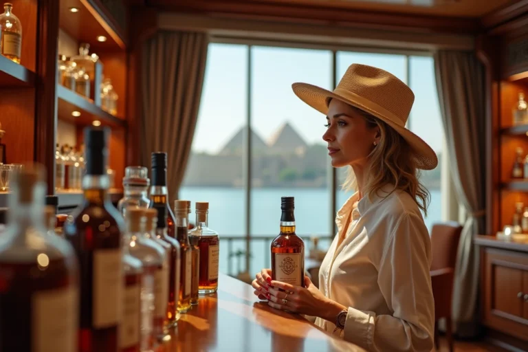 Femme élégante dans une boutique de luxe sur un bateau Nile