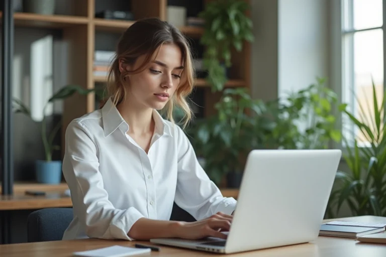 Jeune femme professionnelle regardant un sitemap XML sur son ordinateur