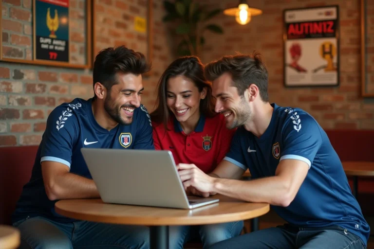 Jeunes adultes regardant des mises à jour football dans un café
