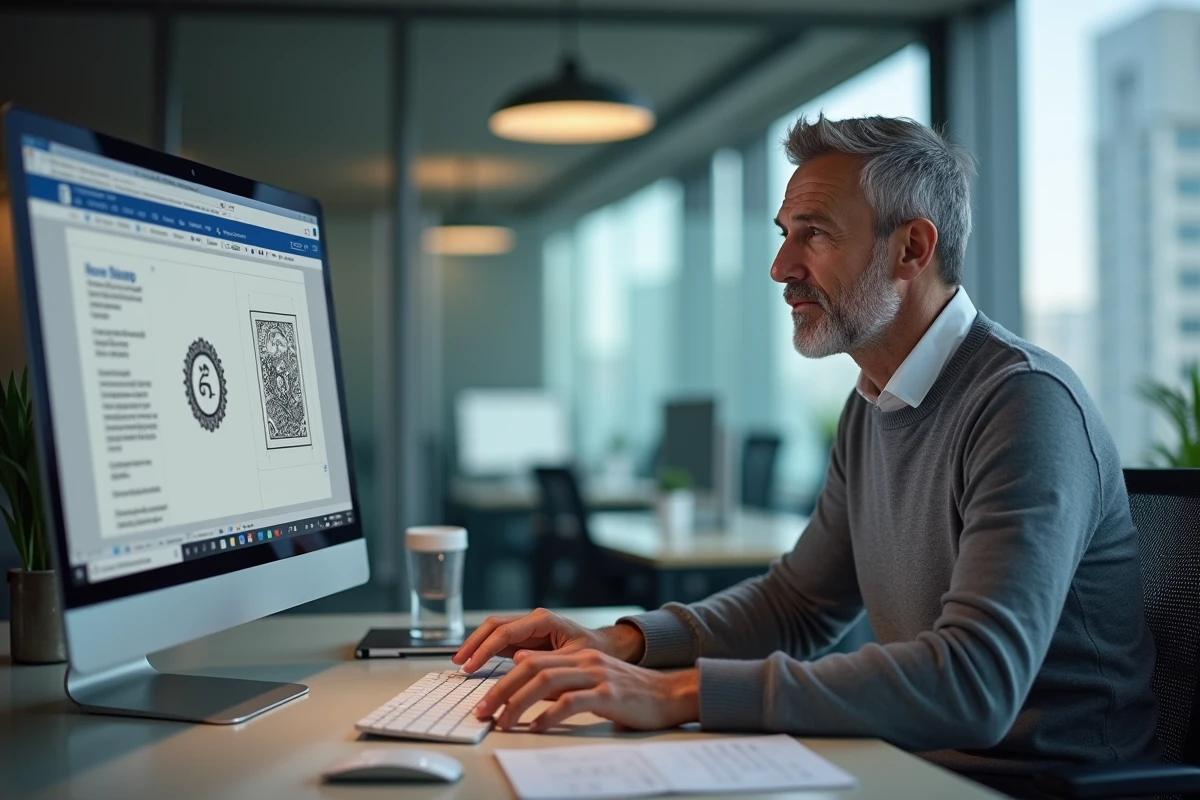 Homme travaillant sur ordinateur pour créer un tampon