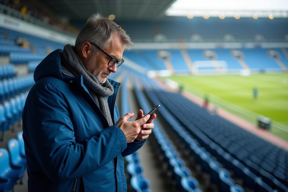 Homme regardant un forum football dans un stade vide