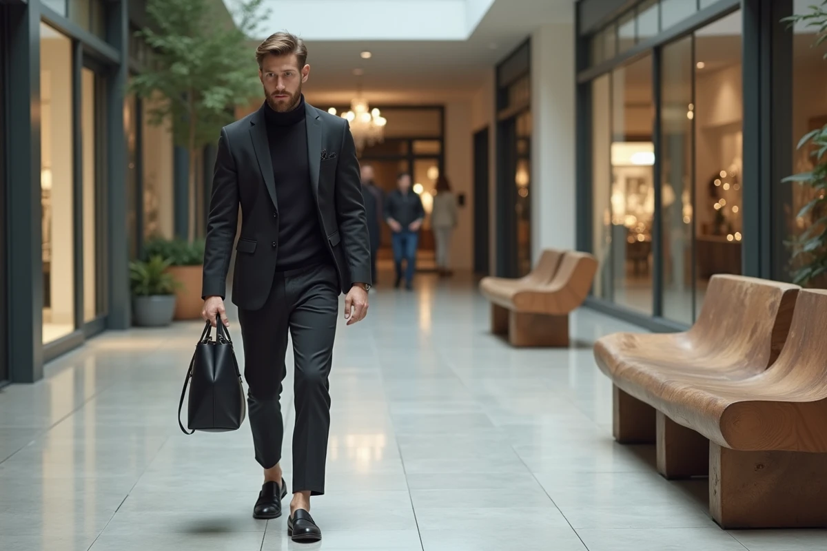 Jeune homme en style minimaliste dans un centre commercial
