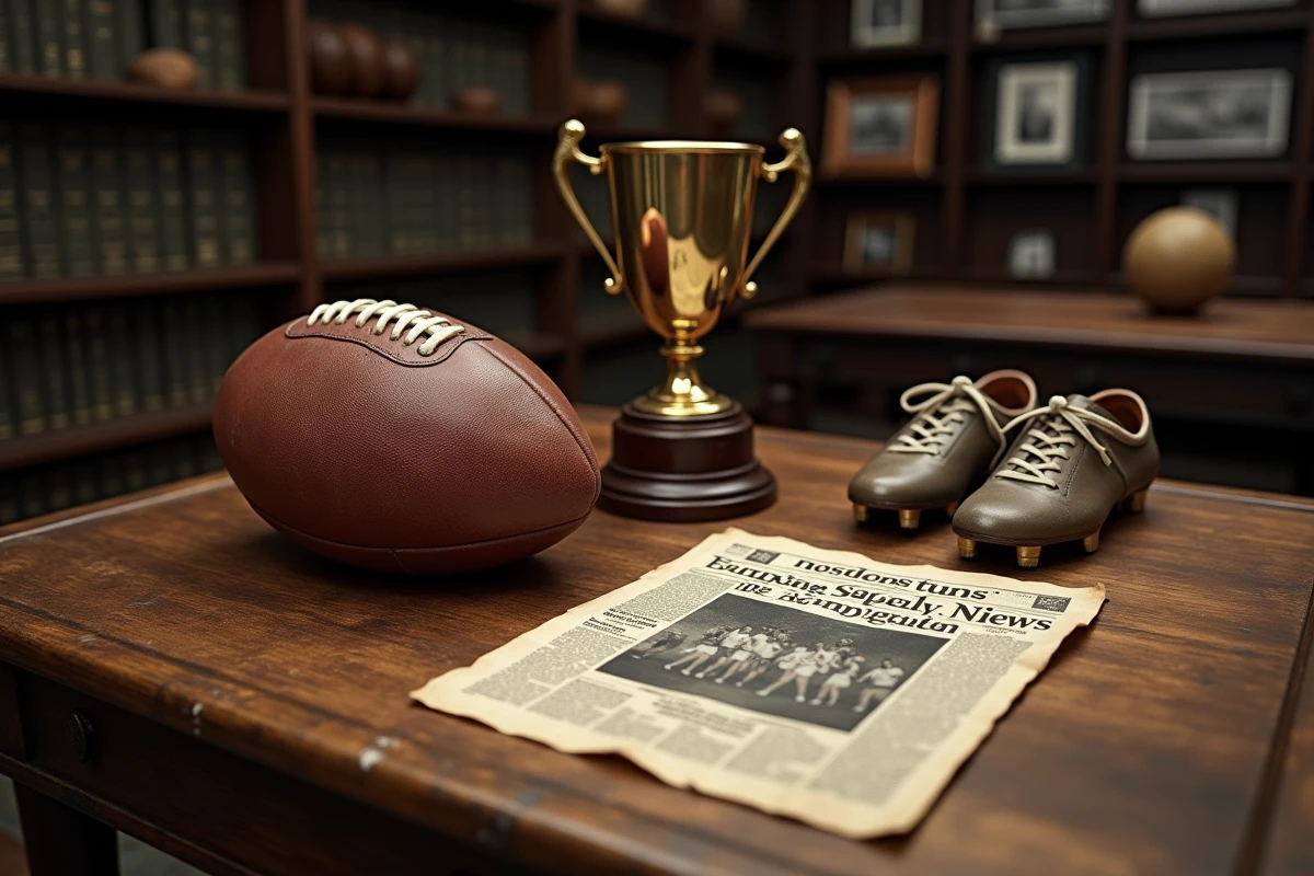 Vintage objecten en trofeeën die de grote legendarische figuren van de sportgeschiedenis symboliseren