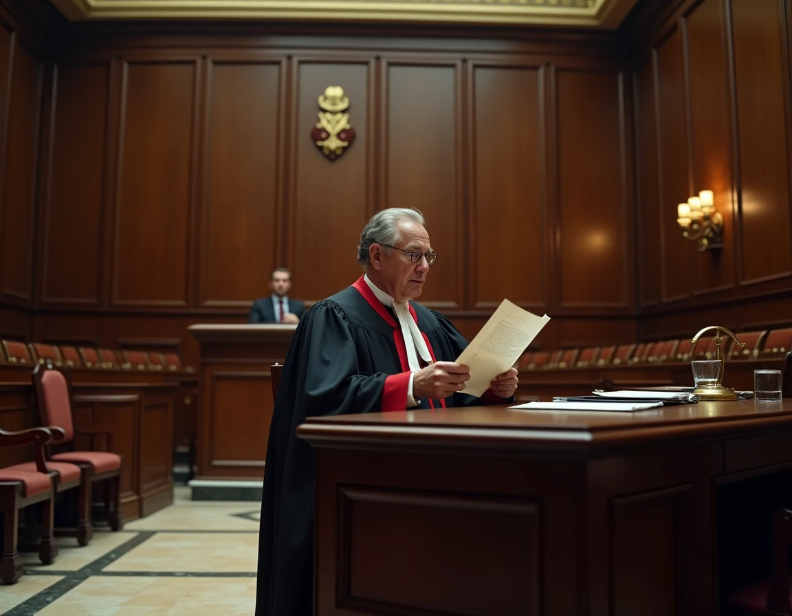 Salle d'audience d'un tribunal français avec un magistrat lisant un jugement illustrant l'application de l'article 16 du code de procédure civile