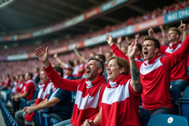 Supporters passionnés de football en tribunes lors du derby Quimper Lorient en Bretagne
